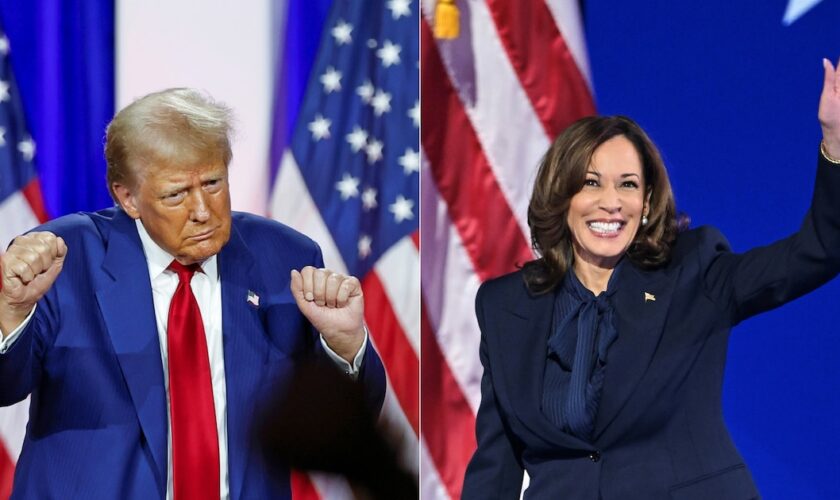 L'ancien président Donald Trump (à gauche) à La Crosse dans le Wisconsin, le 29 août 2024, et la vice-présidente Kamala Harris à la convention démocrate de Chicago, dans l'Illinois, le 22 août 2024