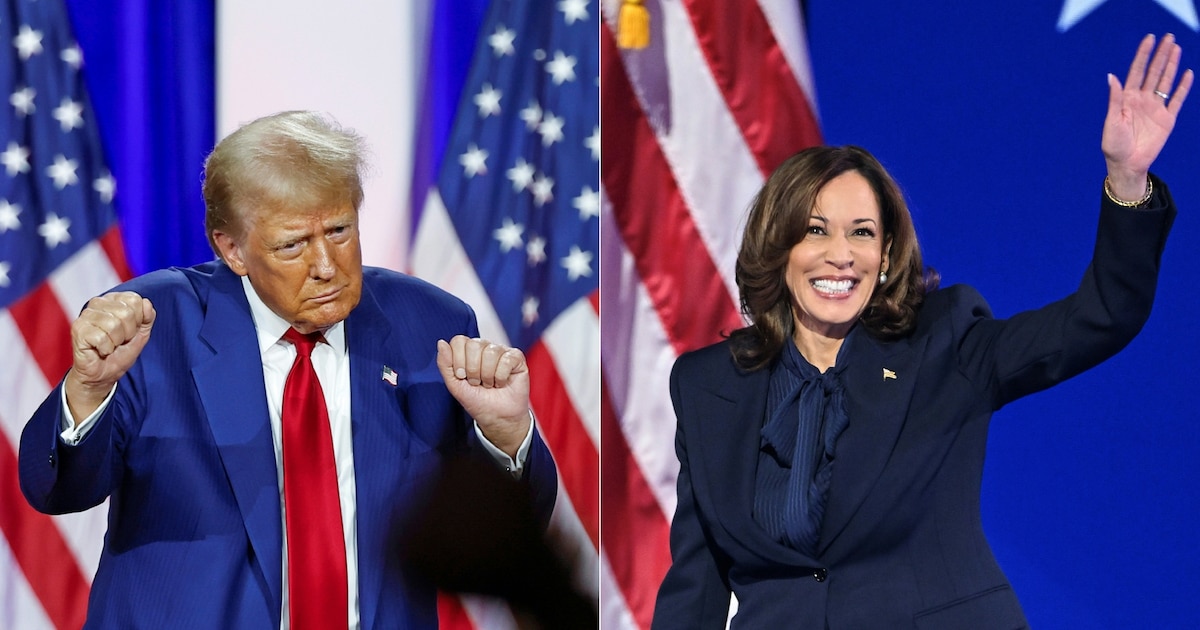 L'ancien président Donald Trump (à gauche) à La Crosse dans le Wisconsin, le 29 août 2024, et la vice-présidente Kamala Harris à la convention démocrate de Chicago, dans l'Illinois, le 22 août 2024