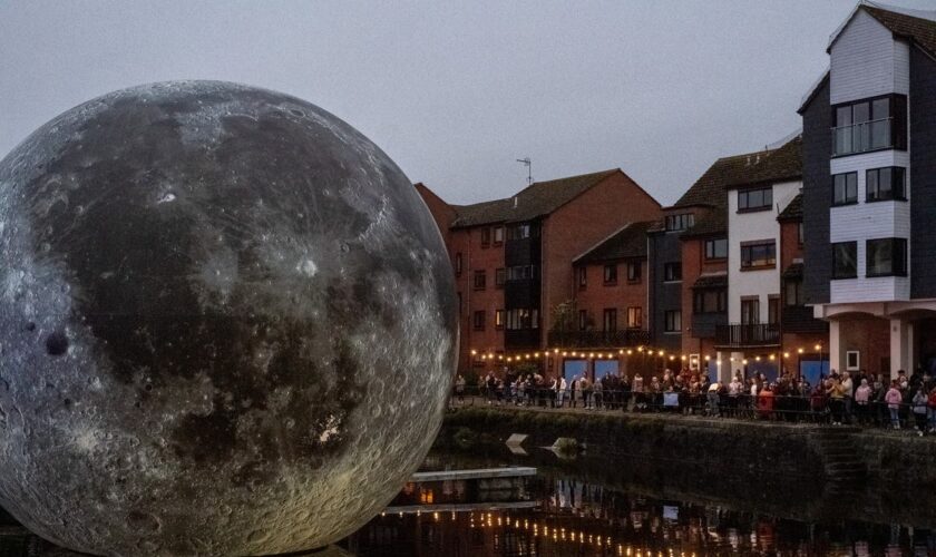 Giant moon replica installed on water in Somerset town deflates in ‘extreme weather’