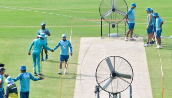 Pakistan's cricketers practice ahead of the third Test in Rawalpindi. Pic: Rex