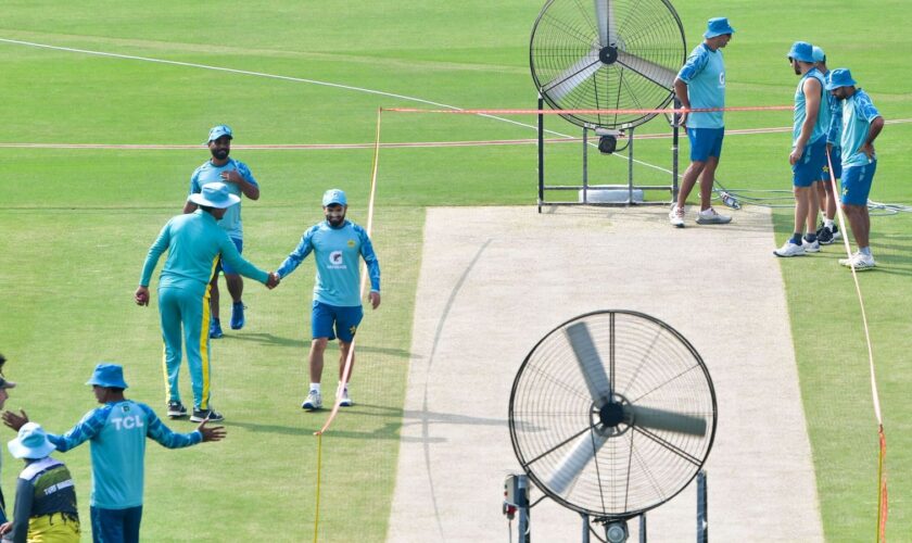 Pakistan's cricketers practice ahead of the third Test in Rawalpindi. Pic: Rex