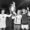 Tony Barton, with captain Dennis Mortimer and matchwinner Peter Withe, celebrate with the European Cup