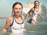 Geri Horner, 52, shows off her incredible figure in a white swimsuit as she enjoys a dip in the sea