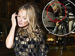 Kate Moss takes a dramatic tumble while enjoying a cigarette outside daughter Lila Moss' birthday party - before laughing off the awkward moment