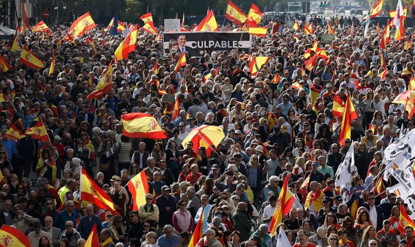 Miles de personas exigen en Madrid elecciones en una manifestación con PP y Vox: "El enemigo común es Sánchez"