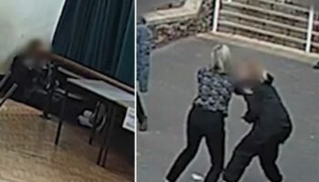 Moment girl hides behind curtain before 'stabbing teachers and student' caught on CCTV