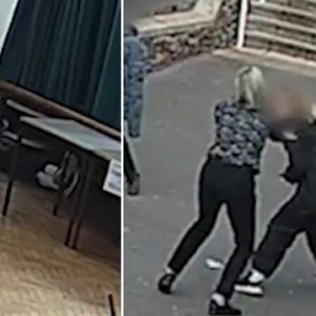 Moment girl hides behind curtain before 'stabbing teachers and student' caught on CCTV