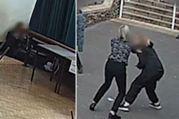 Moment girl hides behind curtain before 'stabbing teachers and student' caught on CCTV