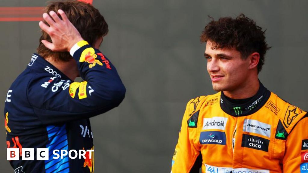 McLaren's Lando Norris talking to Max Verstappen after qualifying for the United States Grand Prix