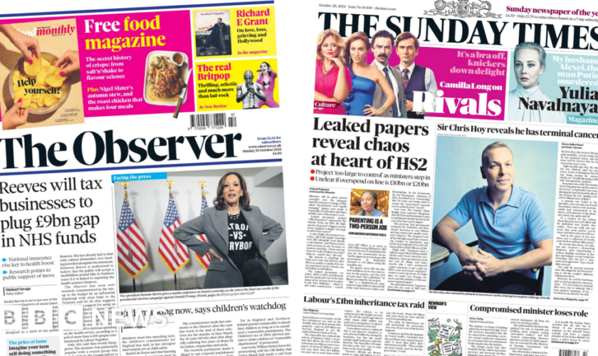 The Papers: Reeves 'will tax businesses' and Hoy's terminal diagnosis