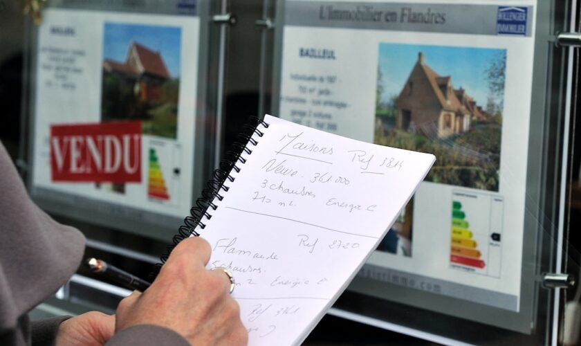 Un homme devant des annonces immobilières.