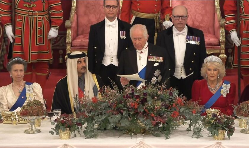 King hosts Emir of Qatar at state banquet – with Beckhams among the famous faces in attendance