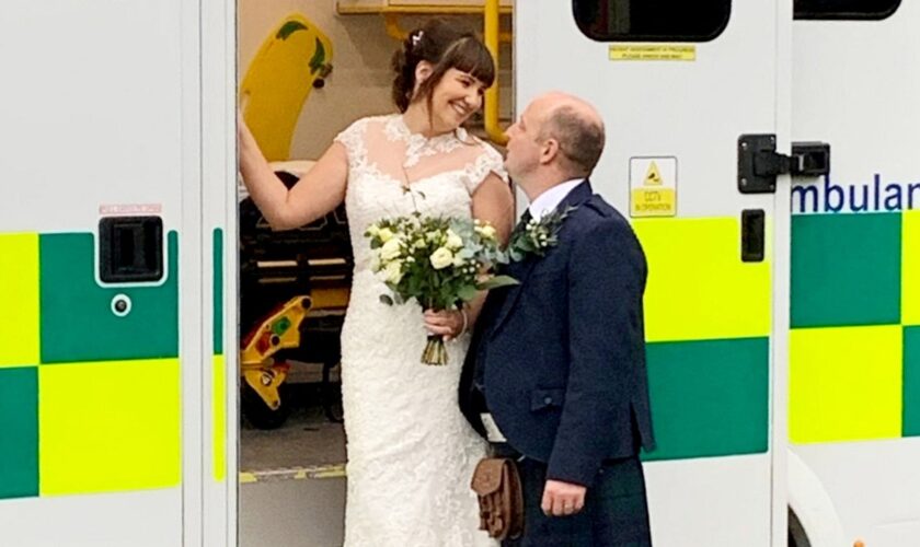 Wedding of paramedics takes place with ambulance as backdrop: ‘Felt only right’