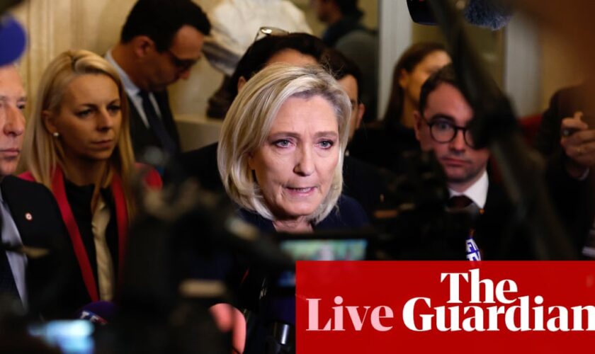 Le Pen claims no-confidence motion only way to protect French public from ‘dangerous’ budget – live