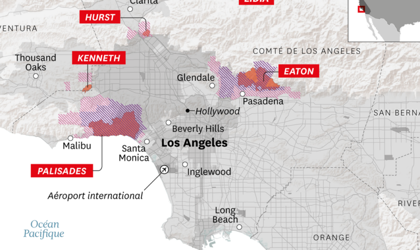 La carte des incendies à Los Angeles : retour du vent et situation “extrêmement dangereuse”